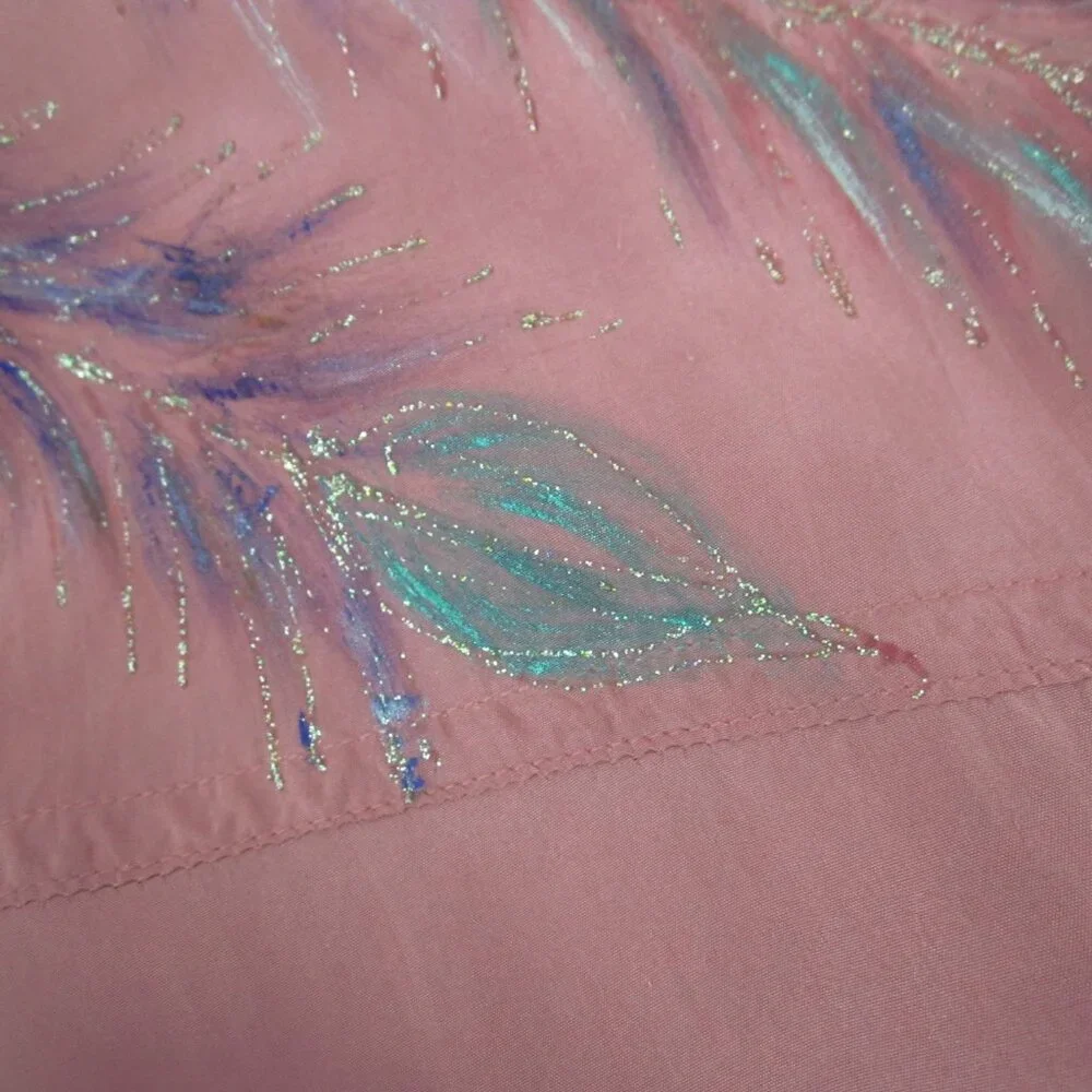 Vtg Wanted Women M Mauve Pink Painted Metallic LS Silk Western Cowboy Shirt - Picture 11 of 14